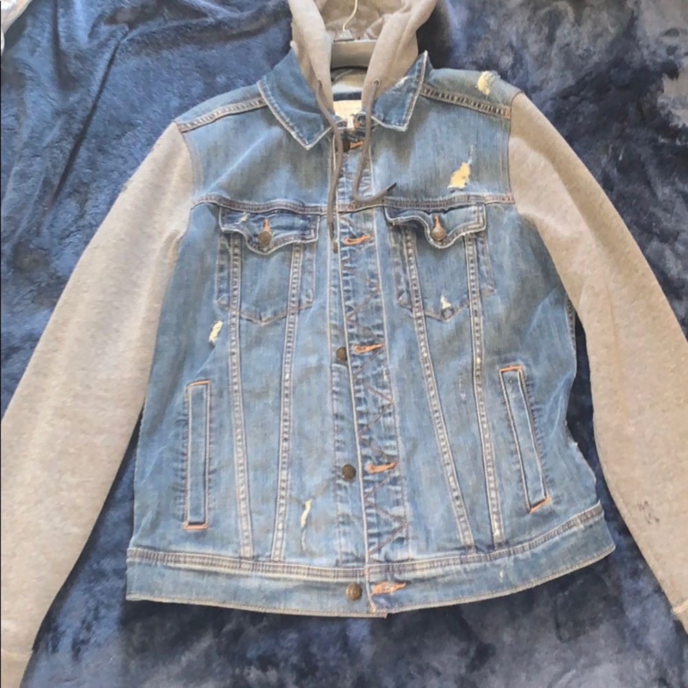 Hollister denim jacket with Gray fleece sleeves